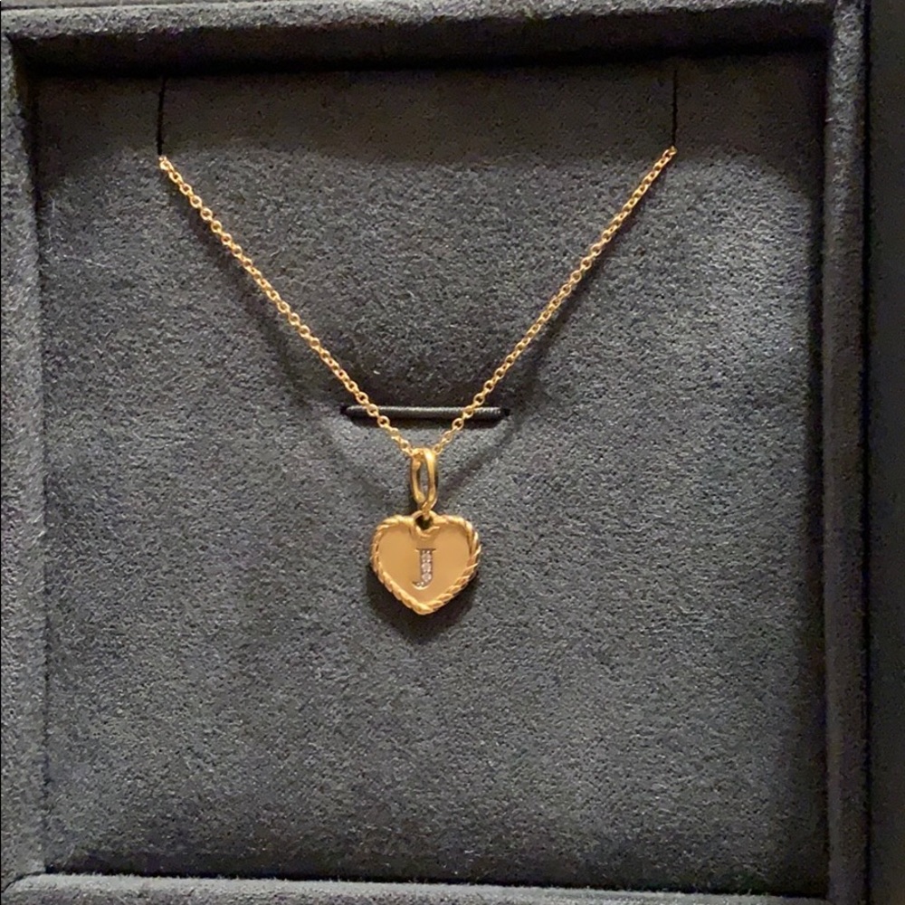 David Yurman “J” Initial Heart Charm Necklace